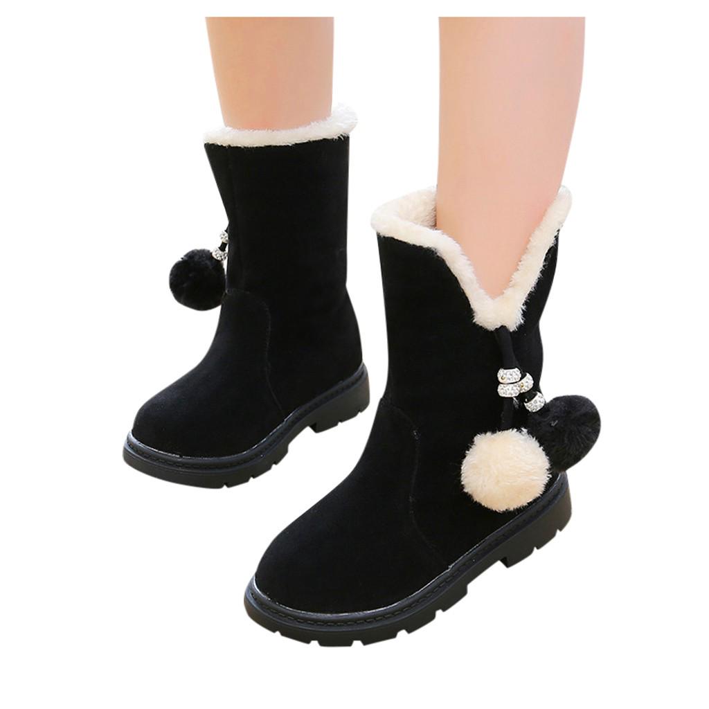 Children Kids Baby Girls Winter Warm Solid Hairball Snow Short Boots Casaul Shoes