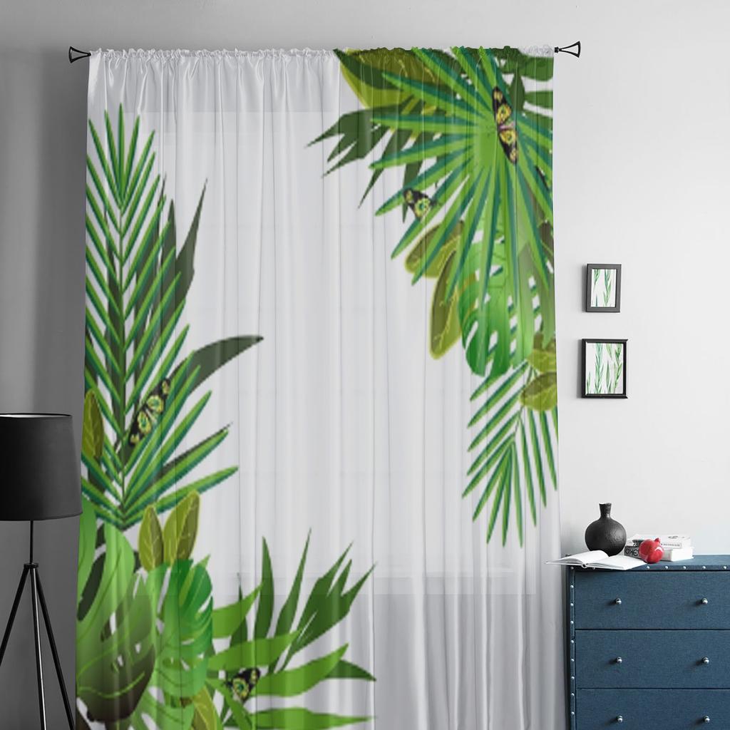 Tropical Flowers And Leaves Sheer Curtains For Bedroom Living Room Kitchen Window Voile Tulle