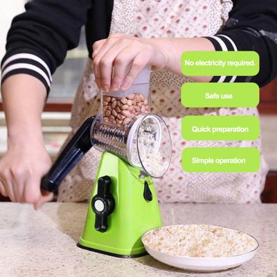 Kitchen Vegetable Slicer with 3 Replaceable Stainless Steel Blades Manual Rotary Cheese Grater with Handle Multifunctional Vegetable Chopper