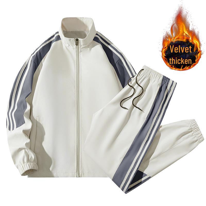 D02 Plush Men's Two-Piece Spring/Autumn Korean Trend Casual Sports Jacket Suit, Ideal for Printing.