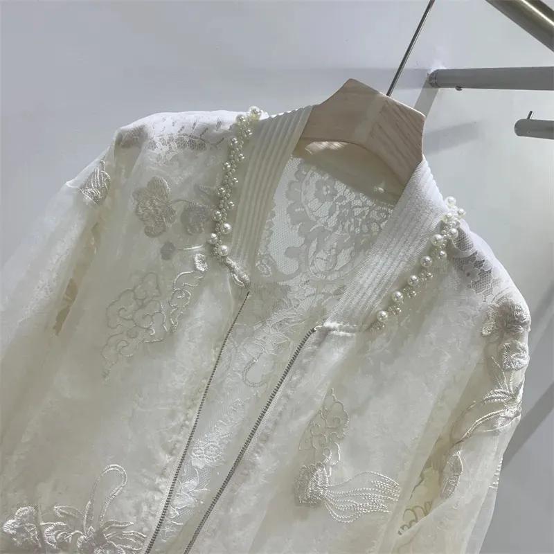 Female Summer Chinese Unique Embroidery Sunscreen Jacket Literary Temperament Solid Color Round Neck Baseball Jacket