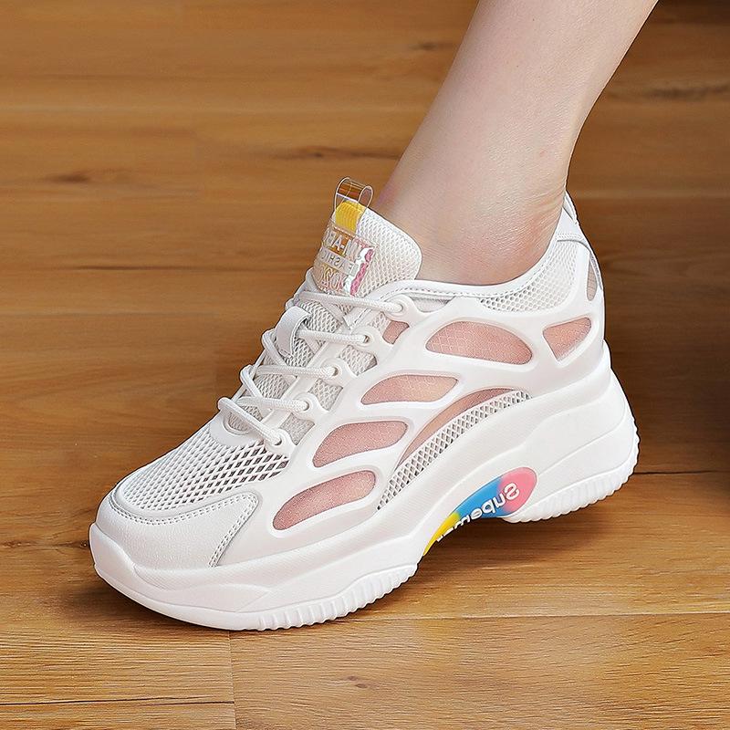 

Модные воскресные осенние новые туфли с сеткой, повседневная дышащая стелька с стелькой, увеличивающая рост, женские универсальные белые туфли