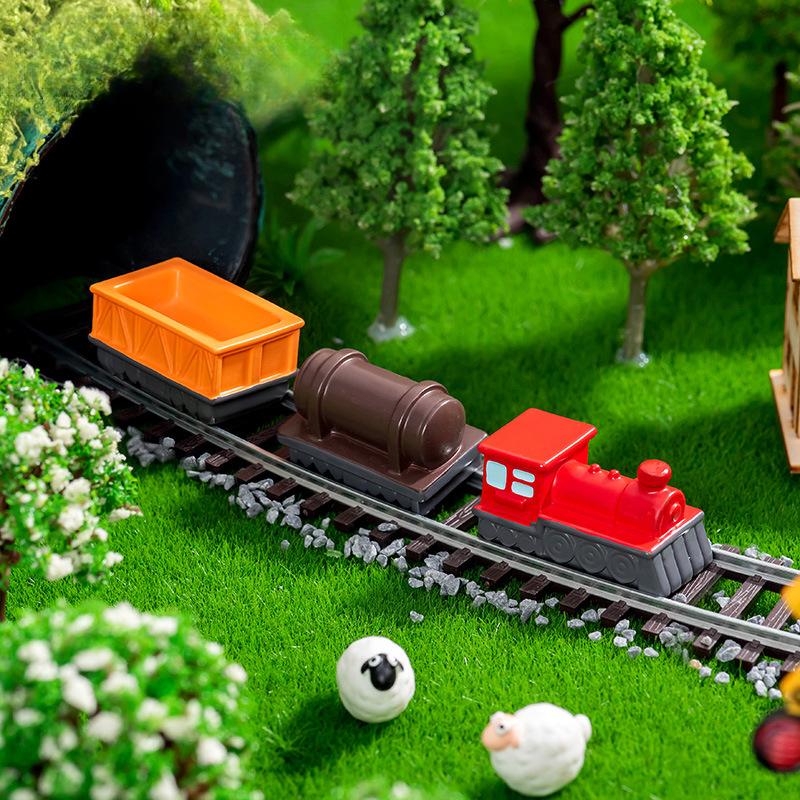 Mikrolandschaftsdekoration Cartoon-Zug Harzhandwerk DIY Dekorationszubehör Schreibtischdekoration