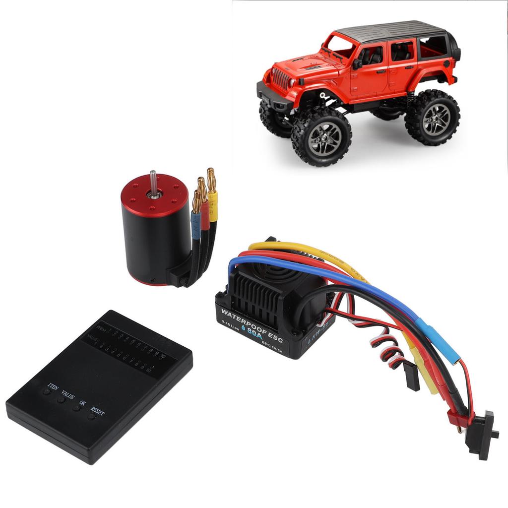 3650 3900KV Brushless Motor 80A ESC Set Waterproof Brushless Motor with Programming Card 4mm Banana Plug for 1/10 1/8 RC Car