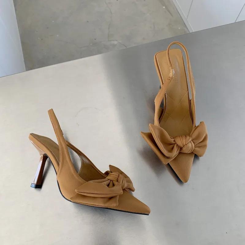 fashion 2024 Ladies Shoes Elastic Band Women's High Heels Fashion Butterfly-knot Office and Career Sexy Pointed Toe Toe Cap Sandals