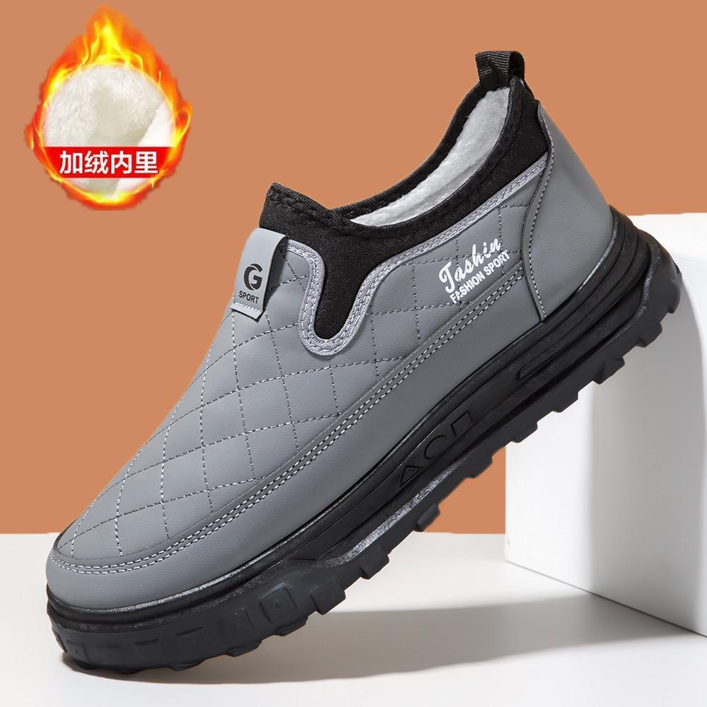 Men'S Casual Cotton Shoes Comfort Walking Shoes Winter Velvet Thickened Sheep Wool Casual Shoes Soft-Soled Cotton Leather Shoes