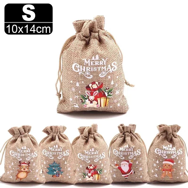 

36-1PC Рождественские льняные мешочки на шнурке Мешочки для конфет Печенья Мешковина Браслет Сумка для хранения ювелирных изделий Рождественские детские подарки Упаковочные пакеты 1PC-Randomly