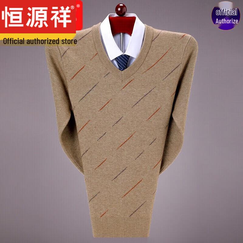 Hengyuanxiang Men's V-Neck Thickened Knit Sweater