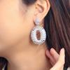 Französische Schwerindustrie Hohl Oval Geometrische Zirkon Ohrringe Atmosphärische Lange Bankett Ohrringe Kleiderzubehör