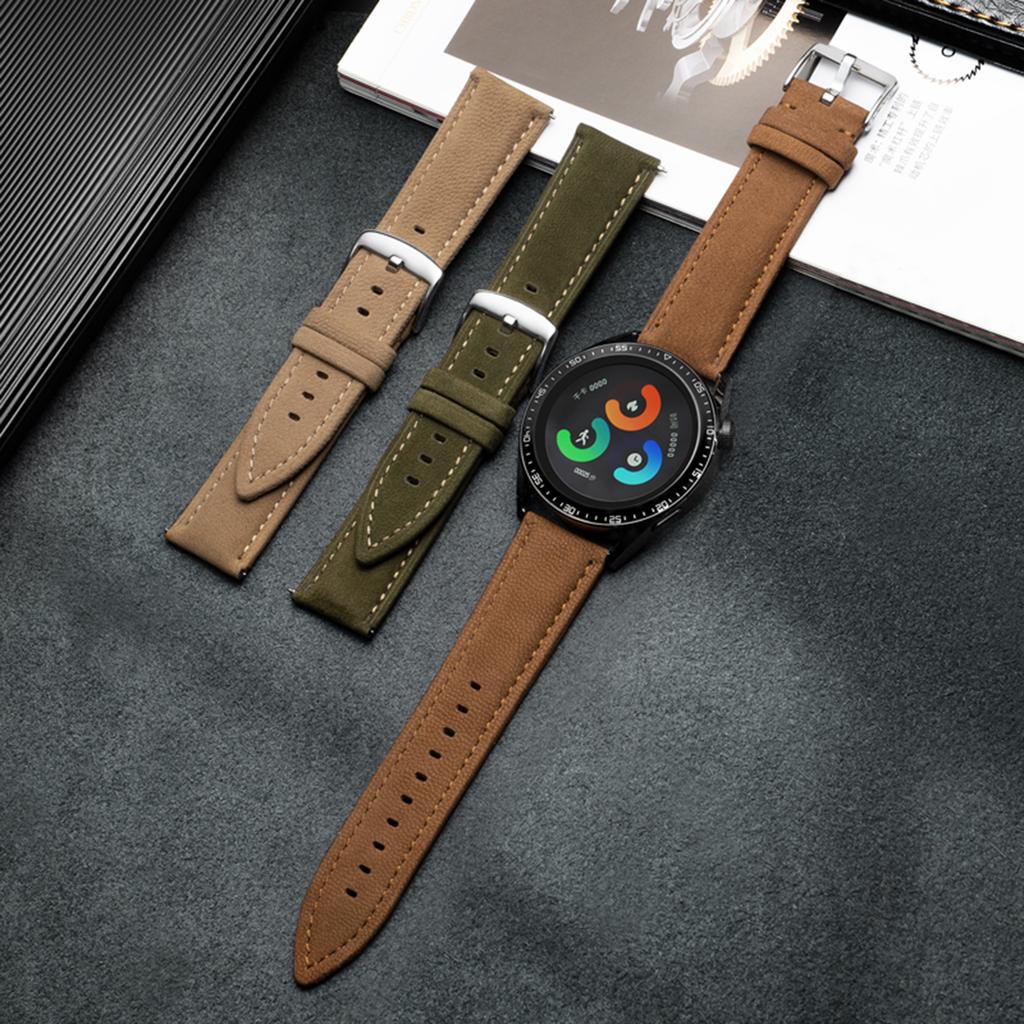 22mm Top Layer Genuine Cow Leather Strap for Huawei Watch GT 5 Pro/5/4 46mm/Samsung Galaxy Watch3 45mm Quick Release Watch Band