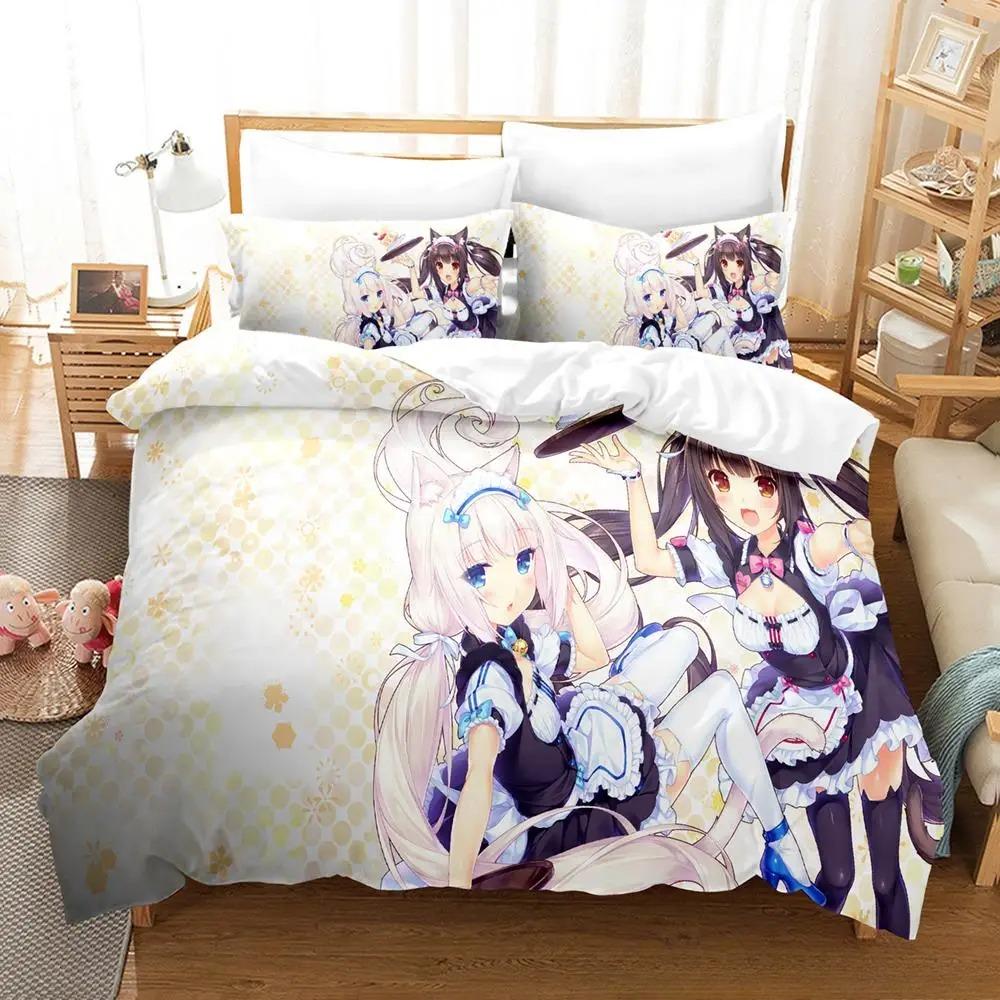 Kawaii Nekopara Bedding Set Single Twin Full Queen King Size Bed Set Aldult Kid Bedroom Duvetcover Sets Anime Parure De Lit Bed