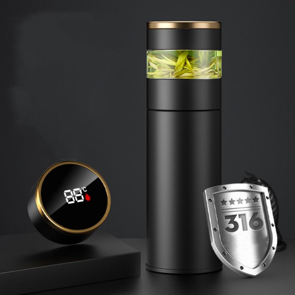 Thermos For Tea and Water With Separate Tea Infuser Smart Led TEMPERATURE DISPLAY 316 Stainless Steel Water Bottle Teaware 450ML