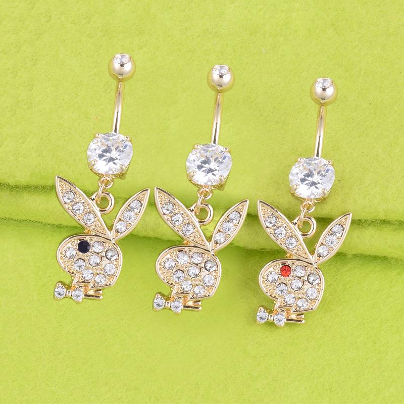 Modischer vergoldeter Kaninchen-Bauchnabelpiercing mit Strasssteinen