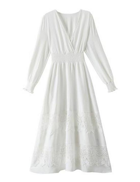 Elegant French Fashion V-Neck Lace Dress: Sexy, Waist-Cinching, Slim-Fit, Ruffled Long Skirt