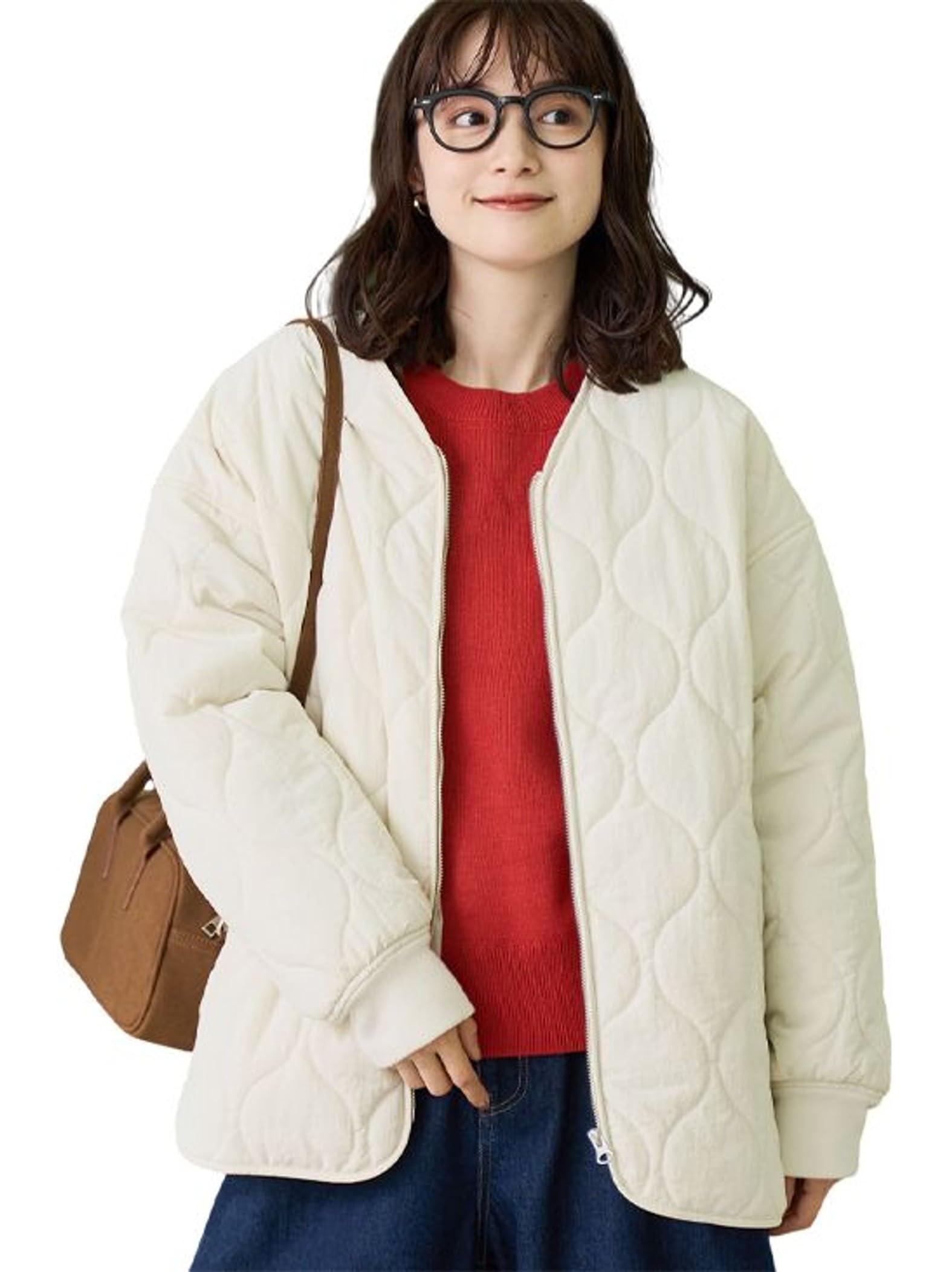 

Cohen Quilted 76606000005 Off White Size L No-Collar Water-Repellent Blouson, Oversized, 0370, (03),
