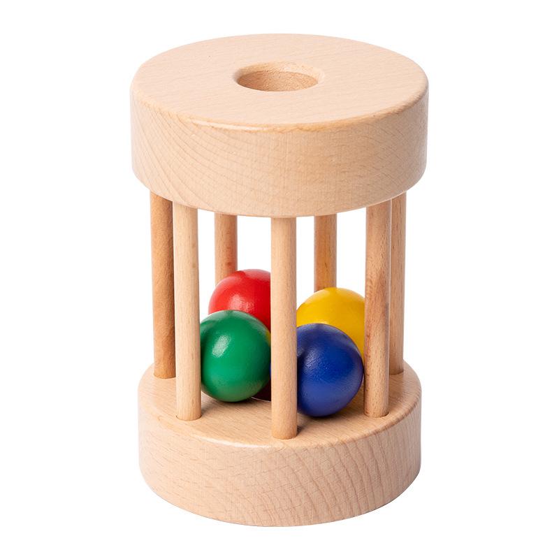 Edukacyjna Drewniana Piłka Chwytakowa i Grzechotka Ręczna dla Niemowląt w Wieku 1-3 Lat