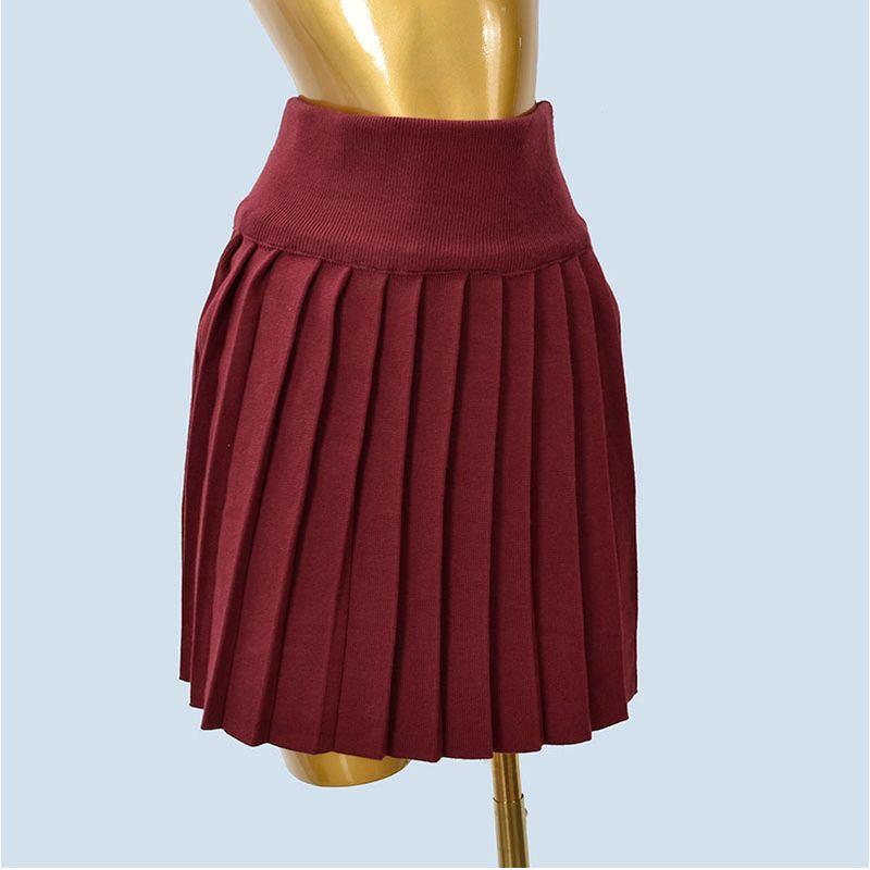 

Minimalist Knitted Pleated Skirt Women s Spring & Fall New Arrival Elastic Waist High Waist Sexy A- line Slimming Preppy Style Skirt Burgundy All yards