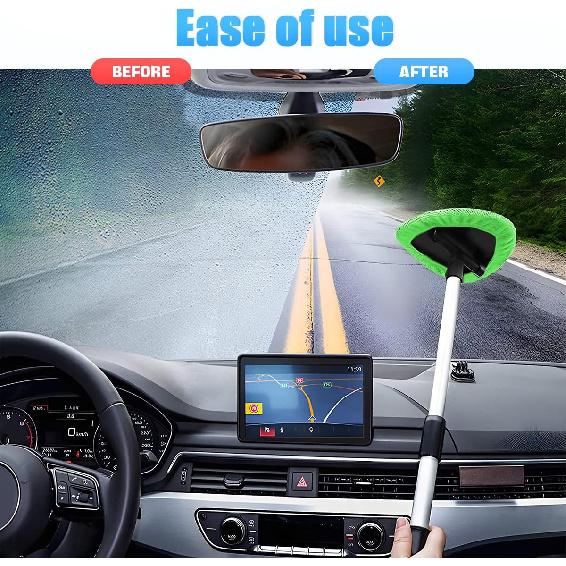 Windshield Cleaning Tool, Car Window Cleaner With Extendable Long Handle And 4 Washable Reusable Microfiber Pads, Auto Interior Exterior Glass Wiper