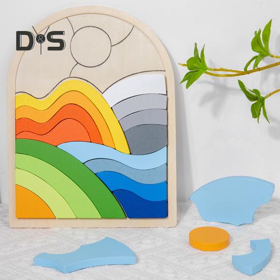 1 szt./3 szt. Zestaw puzzli z drewnianymi kształtami Motyw kwiatów, chmur, wschodu słońca Dopasowywanie kolorów Klocki poznawcze Rozwijanie umiejętności motorycznych Zabawka edukacyjna dla dzieci 3+ lat