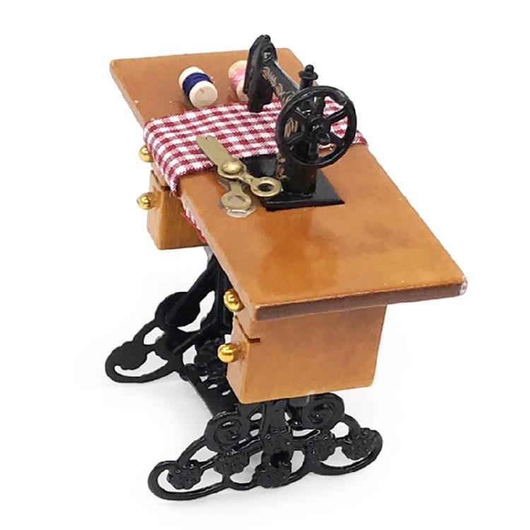 Detailed Miniature Sewing Machine Dollhouses Display Enhances Living Room Pretend Play Accessories
