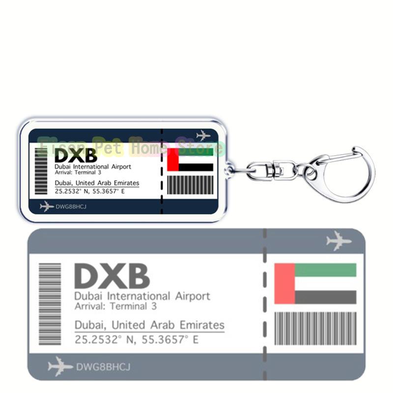 Classic Dubai City Travel Keychains Dxb Airport Tickets Key Chain Ring for Bag Hero Pendant Keyring Jewelry Fans Gifts
