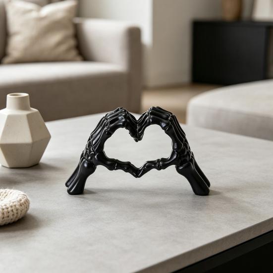 Halloween Herz Hände Skulptur Skelett Handgeste Schreibtisch Harz Figur Herzform Liebe Ornament für Wohnzimmer Regal Couchtisch Mittelstück