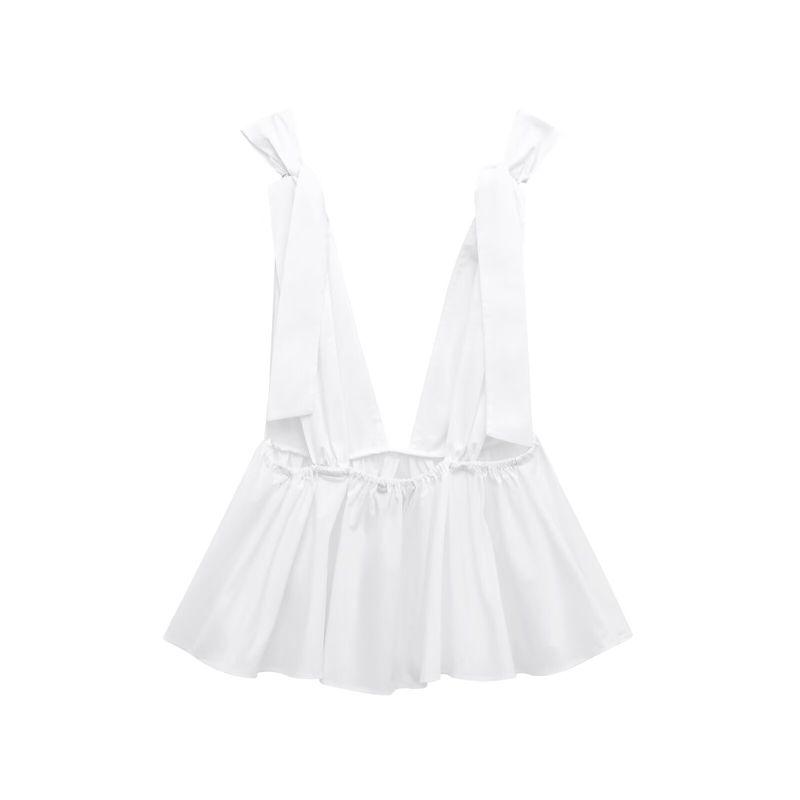 Jnleaog Spring New Arrival Women's Clothing Fashion Style French Fashion In Stock Drawstring Bowknot Decoration Poplin Tops