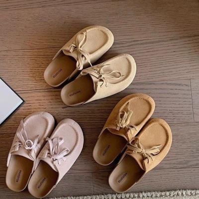 Retro Toe Tie, One-foot Pedal Shoes Versatile Half-slippers Shoe Girl Spring