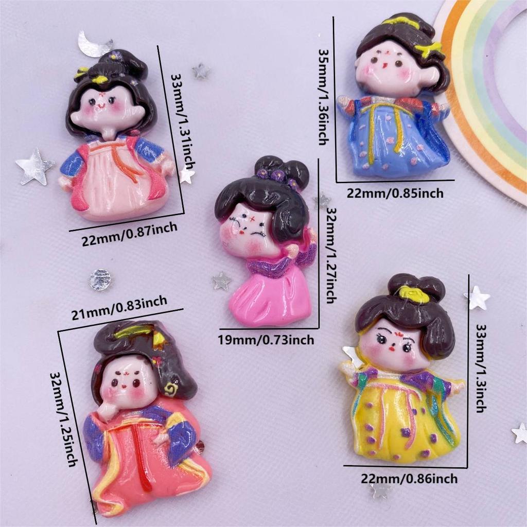 Resin Mix Colorful Cartoon Kawaii Cool Tang Dynasty Beauty Girl Flatback Figurine 10PCS Scrapbook DIY Bow Accessory Decor Crafts