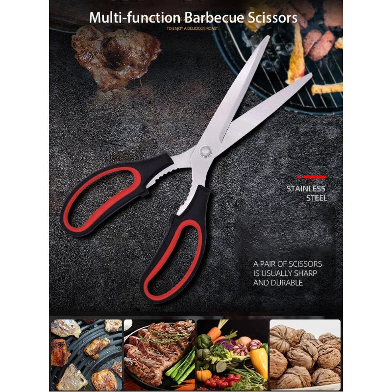 Stainless Steel PP Handle Korean Barbecue Clips Household Multi Functional Kitchen Scissors With Beer Bottle Opener