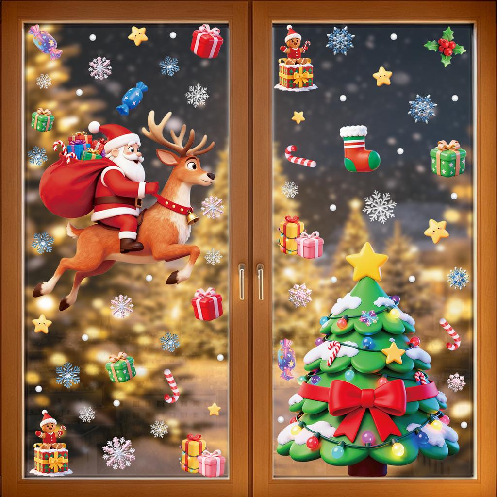 Amazon Christmas Decorations Elk Snowman Snowflake Glass Stickers Dreamy Wreath Christmas Tree Static Stickers