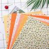 7Pcs Plain weave texture Cotton Fabric Orange floral print Patchwork Cloth  Patchwork production