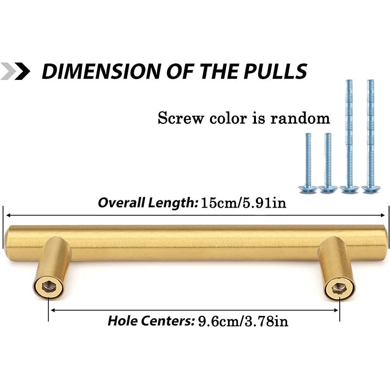 6 buc Mânere Aurii pentru Dulap, Finisaj Auriu Nisipiu Mânere Aluminiu pentru Sertare, Lungime Totală 15cm(5,91 inchi), Mânere pentru uși de dulap de bucătărie cu șuruburi