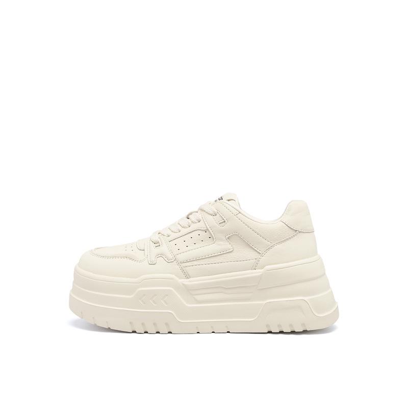 Augusteng Platform White Shoes Women's 2025 New Spring and Autumn White Sports Shoes Casual Student Flat Baseplate Shoes