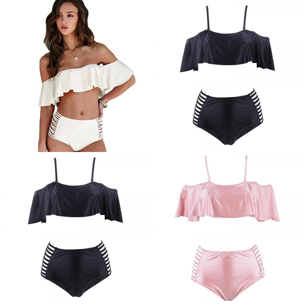 Elegant Women Bikini Push-up Ruffle Off Shoulder Swimwear Swimsuit Padded Bathing Suit
