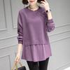 Autumn Winter Women Fashion Round Neck Fake Two Piece Knit Sweater Long Sleeve Loose Pullover Casual Top