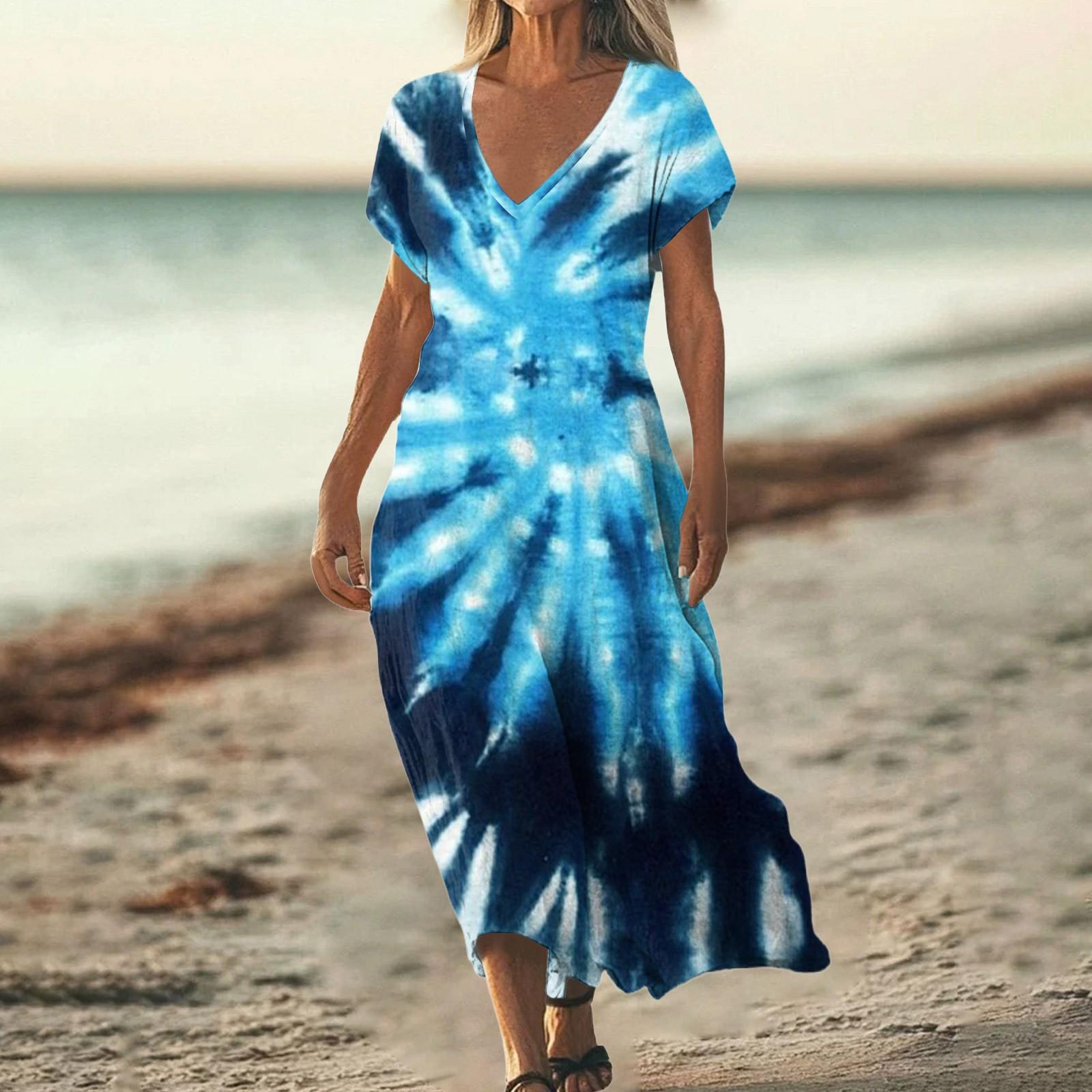 

Модное женское летнее платье с V-образным вырезом, короткими рукавами и завязкой - пляжное платье с ретро-принтом L