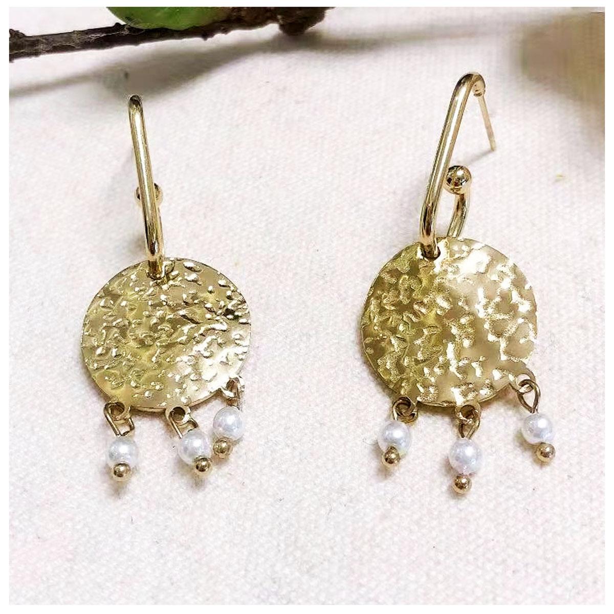 

Les Trésors De Lily [R6335] - Дизайнерские серьги-кольца из стали «Клеопатра» золотисто-белые - 20 мм - 25x17 мм