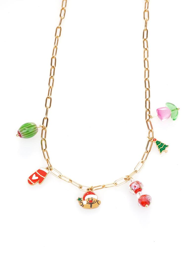 2025 Santa Claus & Christmas Tree Rice Bead Choker - European/American Fashion Stainless Steel