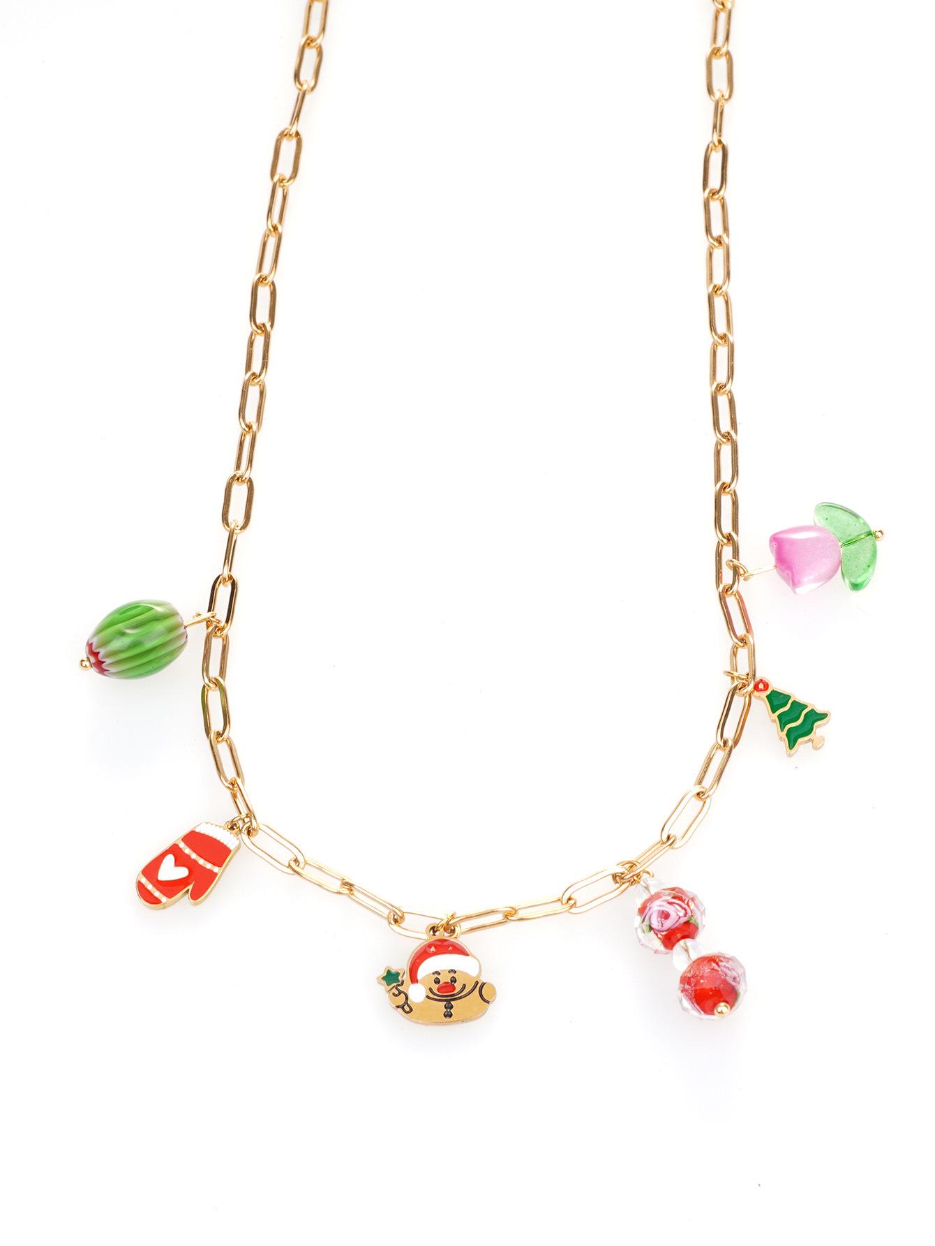 2025 Santa Claus & Christmas Tree Rice Bead Choker - European/American Fashion Stainless Steel