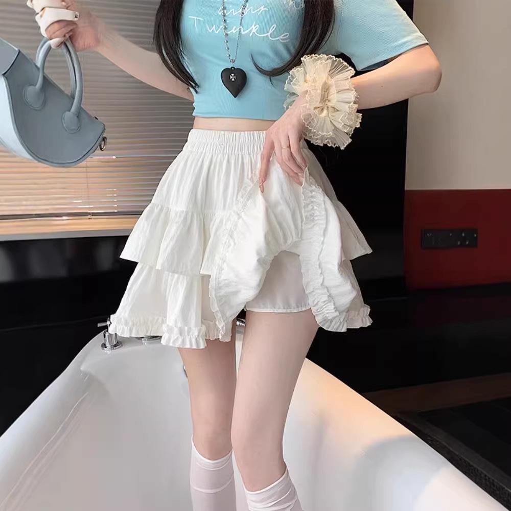 White Wood Ear Trim Fluffy High-Waisted A-Line Skirt - Women's 2026 Summer Edition