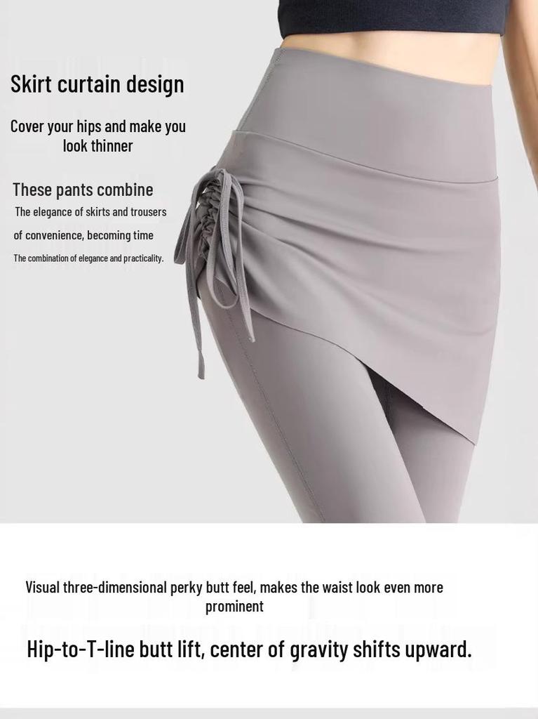 2026 Women's High-Waisted Faux Two-Piece Micro-Flare Yoga Pants - Anti-Exposure, Slimming, Casual Sportswear