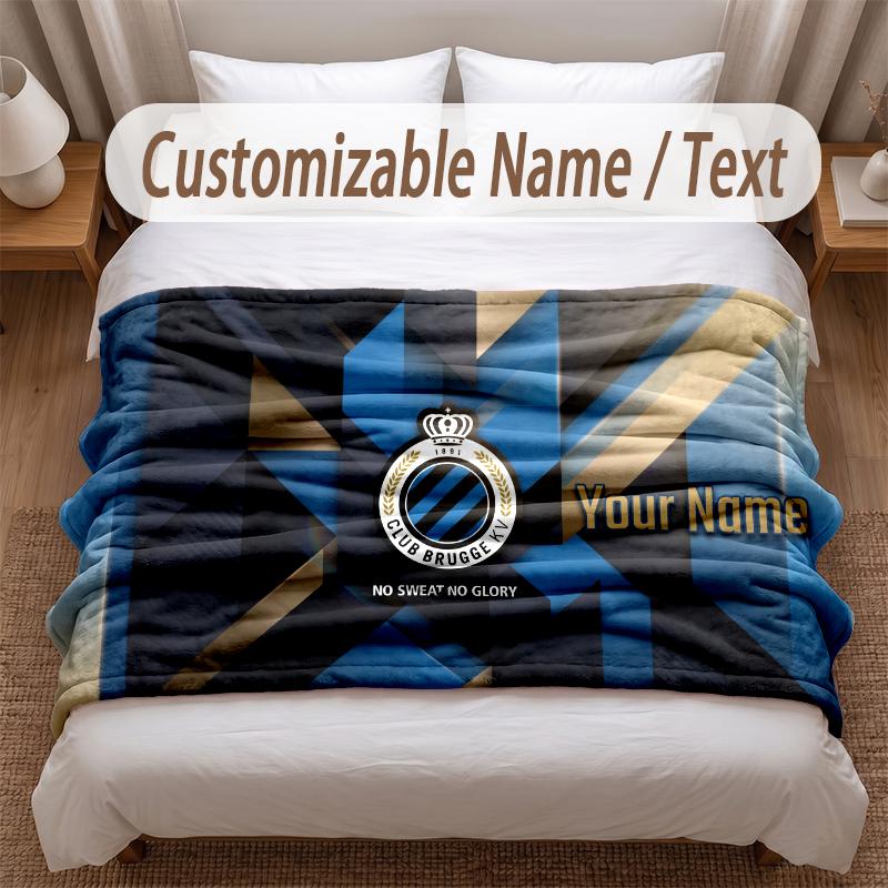 Club Brugge FC Printed Flannel Blanket Custom Name Text Soft Warm Throw For Bedroom Holiday Gift