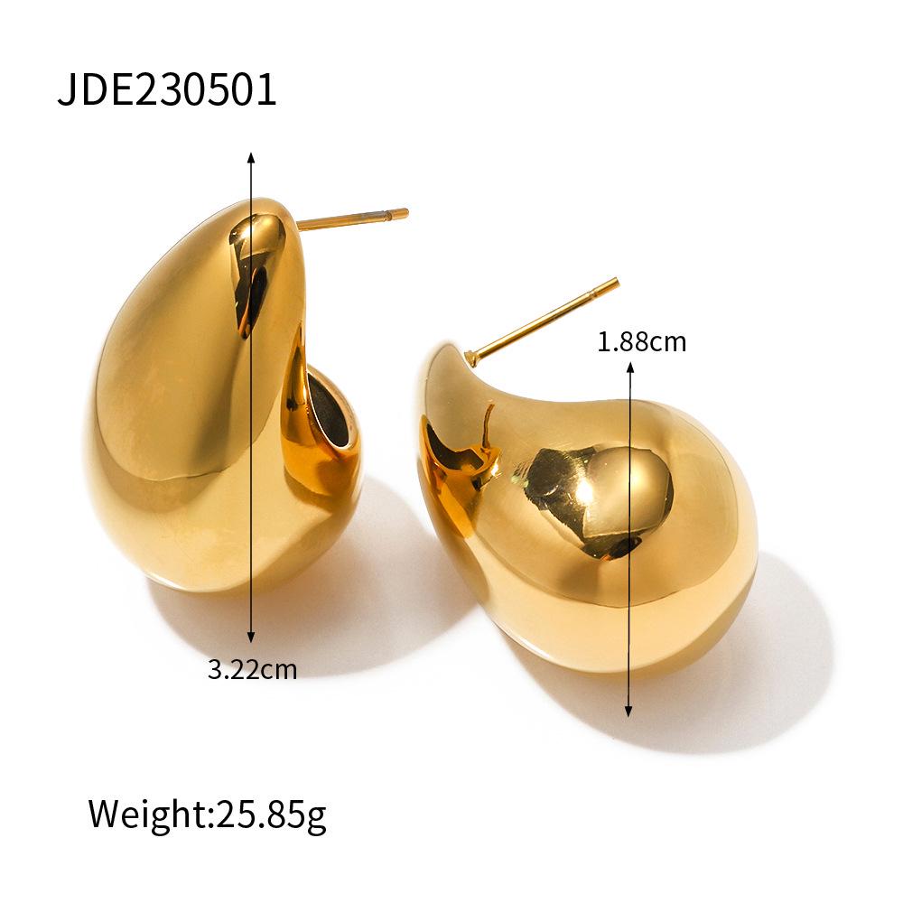 18K Gold Chubby Teardrop Titanium Steel Geometric Earrings for Women's Fashion