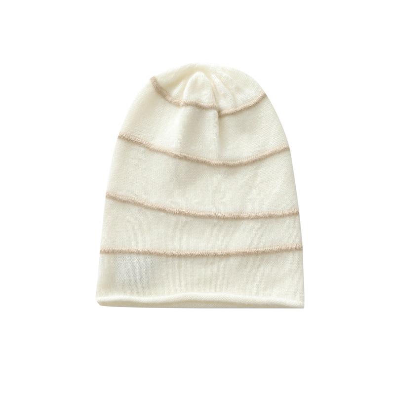Women's 100% Pure Cashmere Color Block Rolled Edge Knitted Fashion Hat