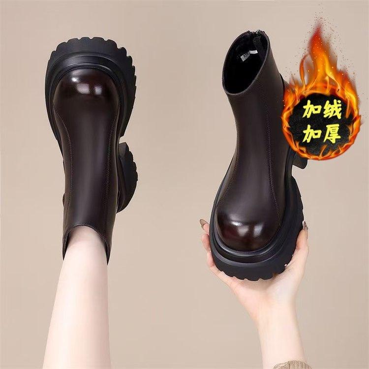 

Женские ботинки Мартин на толстой подошве, новые осенне-зимние, в британском стиле, с круглым носком, на небольшом каблуке, на молнии, короткие ботинки-сигареты 40