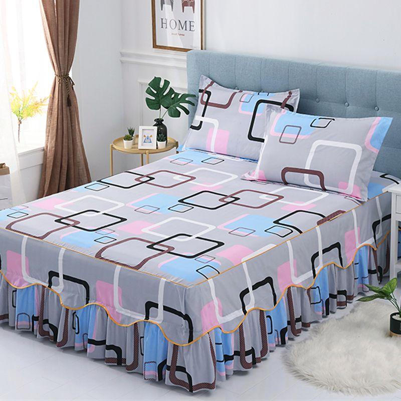 3pc Household Skin-friendly Solid Color Bedspread Bed Cover Bedroom Sanding Bed Skirt Bedding Bedroom Student Dormitory Sheets