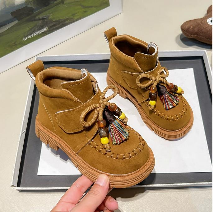 

Colorful Tassel Girl s Short Boots Semester Student Platform Boots Hanging Beads National style Children Boots 26 верблюд