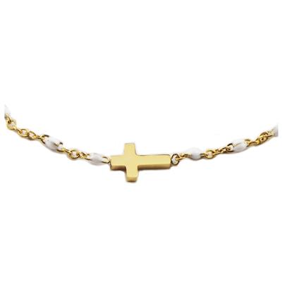 [R0052] - Weißgoldenes Designer-Armband „Kreuz“ aus Stahl – 10 x 7 mm