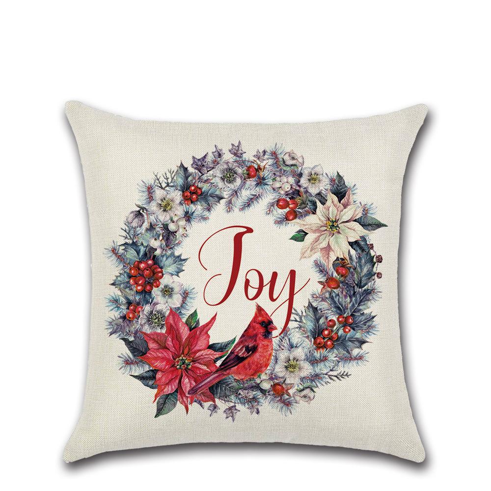 New Christmas Printed Linen Cushion Cover Elk Santa Claus Home Sofa Decorative Cushion Cover